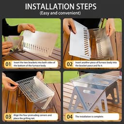 BBQ-grill - Roestvrijstalen BBQ-grill - Houtskool BBQ-grill - Mini BBQ-grill - Buiten BBQ-grill - Draagbaar - Opvouwbaar - Inclusief opbergtas - 27*16*13 cm - Geschikt voor kamperen, terrassen, buiten, enz. - Zilver — thumbnail 2