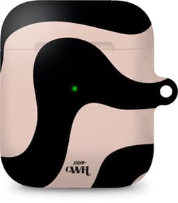 xoxo Wildhearts hoesje geschikt voor Airpods 1/2 - Ride With Me - Ook als telefoonhoesje verkrijgbaar - schokbestendige case geschikt voor Airpod 1 en 2 - koptelefoon case - Beschermhoes met golvende print - golven - zwart / beige — thumbnail 1