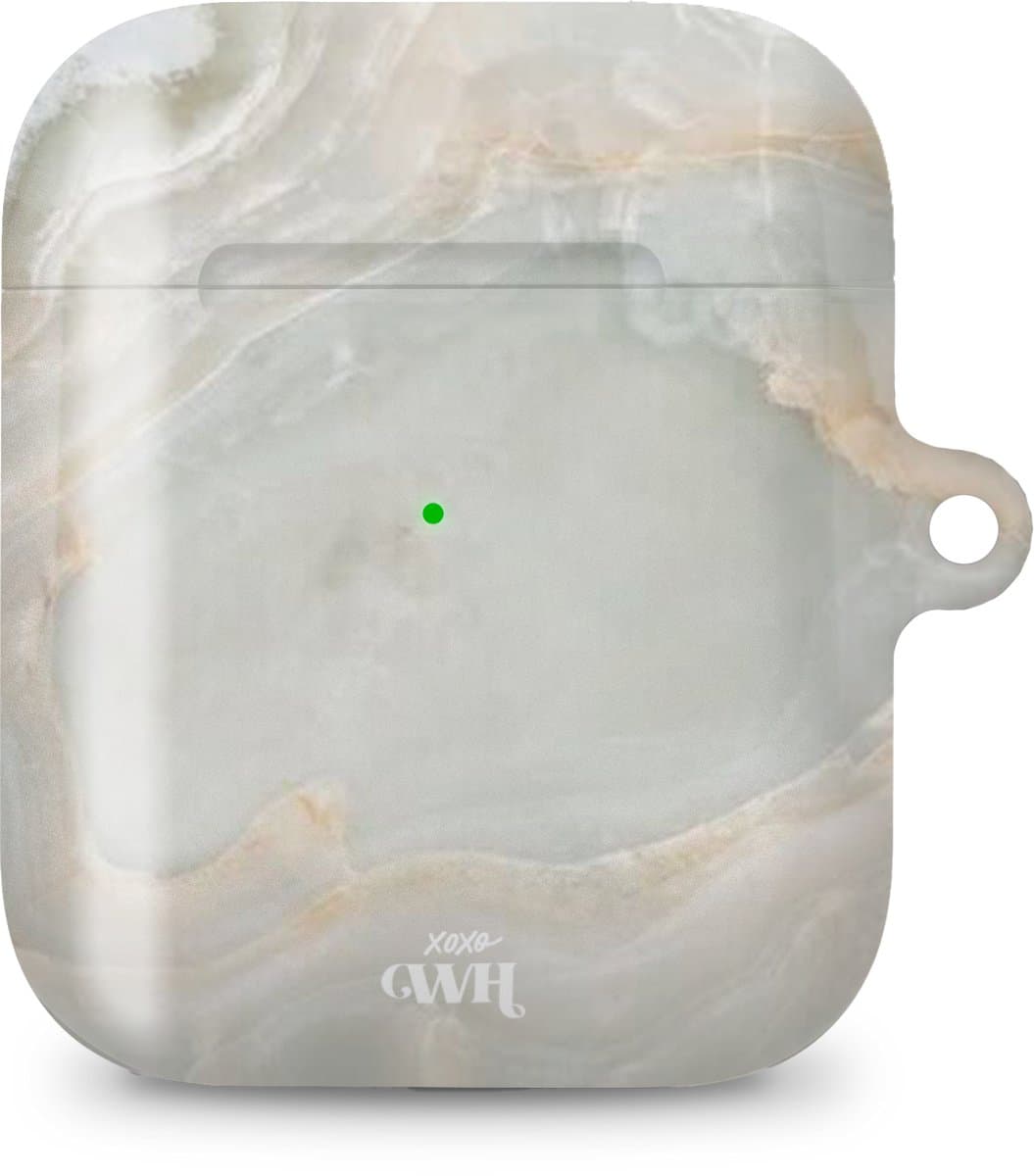 xoxo Wildhearts hoesje geschikt voor Airpods 1/2 - Marble Green Illusion - Ook als telefoonhoesje verkrijgbaar - schokbestendige case geschikt voor Airpod 1 en 2 - koptelefoon case - Beschermhoes met marmerprint - marmer look - groen — afbeelding 1