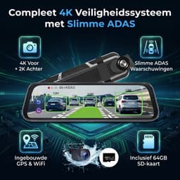 Dashcam Voor Auto - Ultra 4K & 2K - Voor en Achter Camera - Wifi & GPS - 10 Inch met App - ADAS - Dashcams - Nachtzicht - G-Sensor - Met Parkeerbewaking - Incl. 64GB SD-Kaart — thumbnail 5
