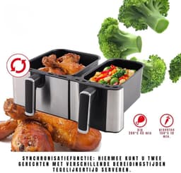 QIN® Dubbele Airfryer - Heteluchtfriteuse - Duo Airfryer - 9 L - Zwart - 35cm x 39cm x 31cm — thumbnail 4