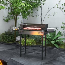Houtskoolbarbecue BBQ-grill, verstelbaar rooster, 1 draaispit, 118 x 32 x 90 cm, Zwart + Zilver — thumbnail 4