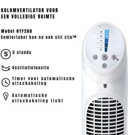 YOR® Ventilator toren - Ventilator staand - Torenventilator - Wit - 20cm x 27cm x 83cm — thumbnail 3