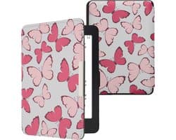 kwmobile e-reader hoesje geschikt voor Amazon Kindle Paperwhite hoes - E reader flip case met magnetische sluiting - Ereader cover - Vlinders design in poederroze / paars