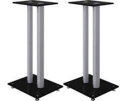 vidaXL - Luidsprekerstandaards - 2 - st - 2 - pijlers - gehard - glas - zwart - zilver