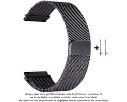 Zwart Milanees Stalen horloge Bandje voor 20mm Smartwatches (zie compatibele modellen) van Samsung, Pebble, Garmin, Huawei, Moto, Ticwatch, Citizen en Q – Maat: zie maatfoto – 20 mm black milanese smartwatch strap - Gear S2