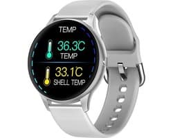 Belesy® Callisto - Smartwatch Dames – Smartwatch Heren - Horloge - Stappenteller - Kleurenscherm - Koortsmeter – Bloeddruk - Full Touch - Maak je eigen wijzerplaat – Zilver - Grijs – Siliconen - Moederdag