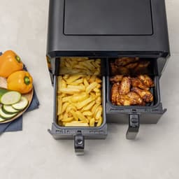 Princess Double Basket Airfryer 182068 - Dubbele Airfryer - 8 liter - 2 manden - XXL - 8 programma’s - 2400W - Dubbele heteluchtfriteuse - Touchscreen - Zwart - 80 °C tot 220°C - Sync functie — thumbnail 4
