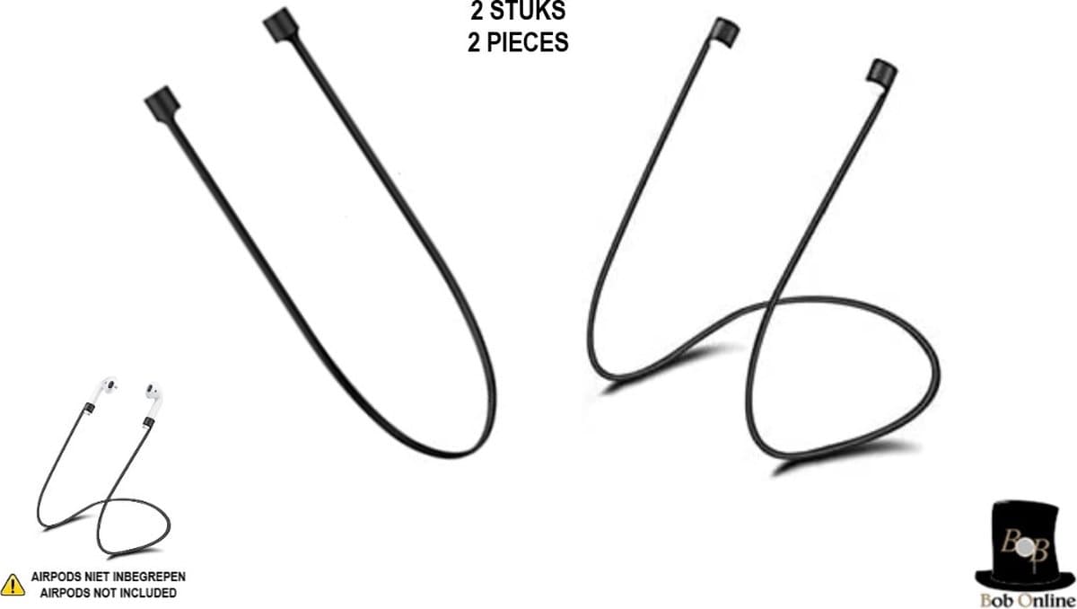 Bob Online ™ - 2 Stuks – Zwart – Hoofdtelefoon Oordopjes Lanyard – Draadloze Oordopjes Lanyard - Anti-verloren Hoofdtelefoon (AirPods) Touw – Siliconen Oortelefoon Neck Touw – Oortelefoon Touw Houder – 2 Pieces - Silicone Strap for Wireless Earphones — afbeelding 1