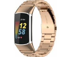 Stalen Smartwatch bandje - Geschikt voor Fitbit Charge 5 / Fitbit Charge 6 stalen band - rosé goud - Strap-it Horlogeband / Polsband / Armband