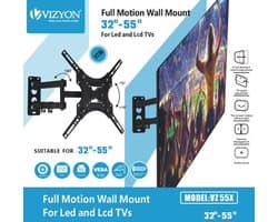 Vizyon VZ 55X - 32-55 Inch - Universele Tv Muurbeugel - Wand Ophang Beugel Steun - Televisie Ophangsysteem Muur Ophangbeugel - Wall Mount Houder - Televisiebeugel Wandsteun Ophangsysteem - Voor Schermen Van 32 - 43 - 50 - 55 inch - Licht Kantelbaar