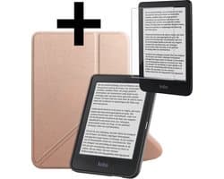 Hoes Geschikt voor Kobo Clara BW - E-reader Bescherm Hoesje Case Sleep Cover Trifold Met Screenprotector - Hoes Geschikt voor Kobo Clara BW Hoesje - Rosé Goud