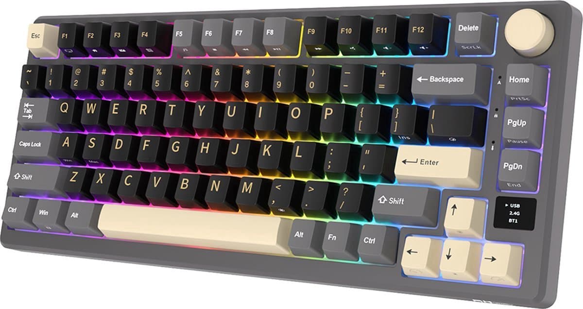 Royal Kludge RKM75 - RGB Mechanisch Gaming Toetsenbord - Met Display - Foam Touch - Phantom Black - Bluetooth - Hot Swappable Switch - Brown Switches - Inclusief Stofkap — afbeelding 1