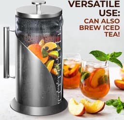 1L Cold Brew Coffee Maker - Luchtdichte Afsluiting - Snelle Zettijd - IJsthee en Koffieserver - Roestvrij Stalen IJskoffiemaker - Koffiepers - Glazen IJskoffiekan — thumbnail 2