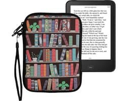 kwmobile Universele Cover voor eReader - Neopreen hoesje Zomerse bibliotheek design blauw / groen / roze - 17 x 12 x 2 cm