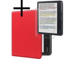 Hoes Geschikt voor Kobo Libra Colour Hoesje Bookcase Cover Book Case Hoes Sleepcover Met Screenprotector - Rood