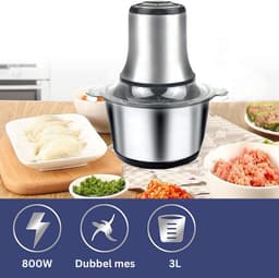 MKSS® Foodprocessor - Elektrische Groentesnijder Multifunctioneel - Vleesmolen - Gehaktmolen - RVS - Top Kwaliteit - Zilver — thumbnail 2