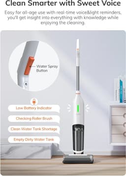 ILIFE Draadloze 2 in 1 Stofzuiger - Nat Droog Stofzuiger - Elektrische Dweil - Vlekken reiniger Harde vloeren - Zelfreinigend - Dubbele watertank - Wit — thumbnail 3