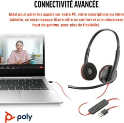 HP Poly Blackwire 3220 Stereo - USB-C - zwart - Skype, Cisco, Jabber, Avaya, UC Certified — thumbnail 2
