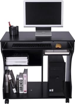 Compact Bureau - Schrijftafel - Computerbureau - Bureautafel - Bureau - Verrijdbaar - 80 x 48 x 76 cm - Zwart — thumbnail 2
