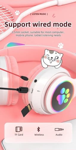 Kinder hoofdtelefoon - cat headphones| Draadloze koptelefoon Bluetooth met led kattenoortjes paars | Koptelefoon voor Kinderen - Met Led Kat Oortjes | met verlichting poot — thumbnail 4