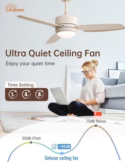 Plafondventilator met Verlichting - Ventilator voor Slaapkamer - Air Cooler met Afstandsbediening - Timerfunctie — thumbnail 2