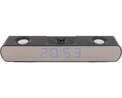 Draadloze Stereo Soundbar met Subwoofer, Bluetooth PC Speaker met Wekker en Radio