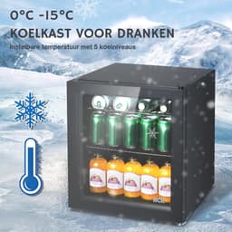 Aurixi® Professionele Horica Minibar Koeling – Wijnkoelkast 48L – Flessenkoelkast met Glazen Deur – Mini Koelkast met Glazen Deur – Kleine Drankenkoelkast – 2 Opslagniveaus – Minibar - Zwart - 48cm x 43cm x 51cm — thumbnail 3