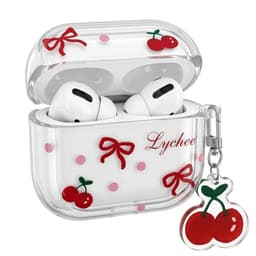 Transparant hoesje voor oordopjes dames met kersen en strikjes patroon en decoratieve hanger geschikt voor AirPods Pro 3 met TPU beschermhoes en clip — thumbnail 1