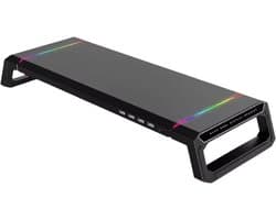 Monitorstandaard Bureau met USB Hub en Lade – Opvouwbare Monitorverhoger – Desktop Monitor Riser met Telefoonhouder en Opberglade – Zwart