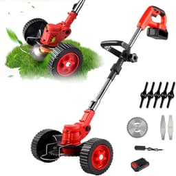 Grastrimmer accu grastrimmer elektrische grasmaaier inklapbaar met wielen 21 V accu grasmaaier met verstelbare telescoopstang geschikt voor snel maaien gazon boerderij — thumbnail 1