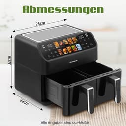 Lunekiss Dual Airfryer 9L 2x4,5L – Dubbele Mand – 2000W – LED Touchscreen – 10 Programma’s – 80-200°C – met Kijkvenster — thumbnail 6