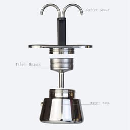 Kookplaat Koffiemachine 2 Kopjes RVS Moka Pot 100ML - Dubbele Buis Espresso Maker voor Buitenreizen - Geniet van Heerlijke Koffie Snel & Makkelijk — thumbnail 4