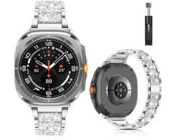 Stravo Luxe Elegante Metalen Bandje – Geschikt voor Samsung Galaxy Watch Ultra / Ultra 2025 – RVS Horlogeband met Diamant Strass voor Samsung smartwatches – inclusief inkortset (Zilver)