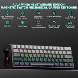 AULA WIN60 HE - 60% Bedraad RGB Gaming Toetsenbord - Hall Effect Rapid Trigger - Magnetische Toetsen - Gasket - Hot Swap - 8K Hz Polling Rate - QWERTY Toetsenborden - Zij Bedrukte toetsen - 61 Keys - Zwart Grijs — thumbnail 2