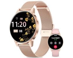 Smartwatch voor dames, met telefoonfunctie, 1,27 inch touchscreen, fitnesstracker met 24/7 hartslagmeter, slaapmonitor, 120+ sportmodi, stappenteller, (Rose Gold)