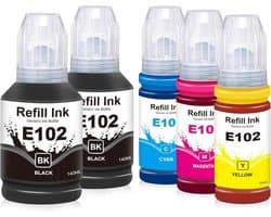 Inktmultipack 102 - Vulling set - Kleurrijk printen - Vijf stuks - 13 x 11 x 13.5 cm