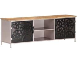 Tv-kast Mangohout - Hifi Kast - Media Opbergen - Unieke Fietskettingwielen - 120x30x40cm - Bruin