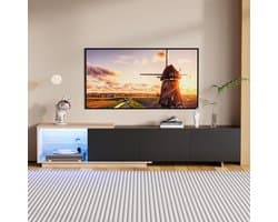 Moderne tv-kast - Televisietafel meubel - Woonkamer entertainment - Verstelbare ledverlichting - 163-240 cm lang - Zwart houtkleur