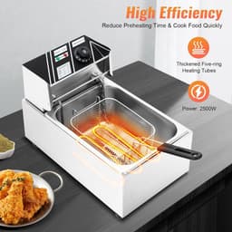 Professionele Friteuse - Enkele Sleuf - Thuis Frituren - Instelbare Temperatuur - 6 Liter Capaciteit - Zilverkleurig — thumbnail 3
