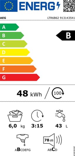 AEG LTR6B62 6000 serie ProSense - Wasmachine bovenlader - Energielabel B - 6 kg - NL/FR — thumbnail 3
