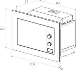 Inbouwmagnetron 20 liter met Grillfunctie en Ondooifunctie, 800W Magnetronvermogen, RVS — thumbnail 4