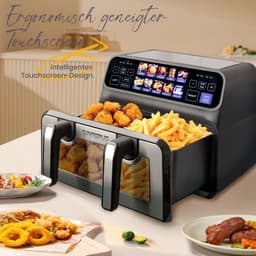Dual Basket Airfryer XXL - 9 Liter - 2200W Krachtig - Met Kijkvenster - Dubbele Zone - Kleuren LED Display - Onafhankelijke Bakmanden - Zwart — thumbnail 6