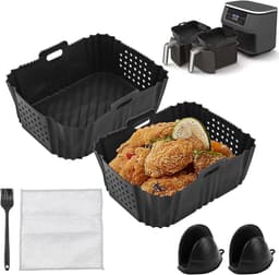 2 Pieces Silicone Mould - 21 x 16 cm Silicone Mould - Air Fryer Foldable - 2 Silicone Gloves - Ninja Foodi Max Dual Accessories - Silicone Baking Mold Insert — thumbnail 1