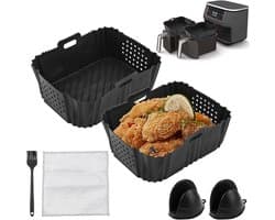 2 Pieces Silicone Mould - 21 x 16 cm Silicone Mould - Air Fryer Foldable - 2 Silicone Gloves - Ninja Foodi Max Dual Accessories - Silicone Baking Mold Insert