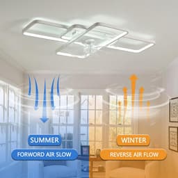 Moderne Rechthoekige Plafondventilator Met LED Verlichting Dimbaar Afstandsbediening Stille Slaapkamer Woonkamer — thumbnail 4