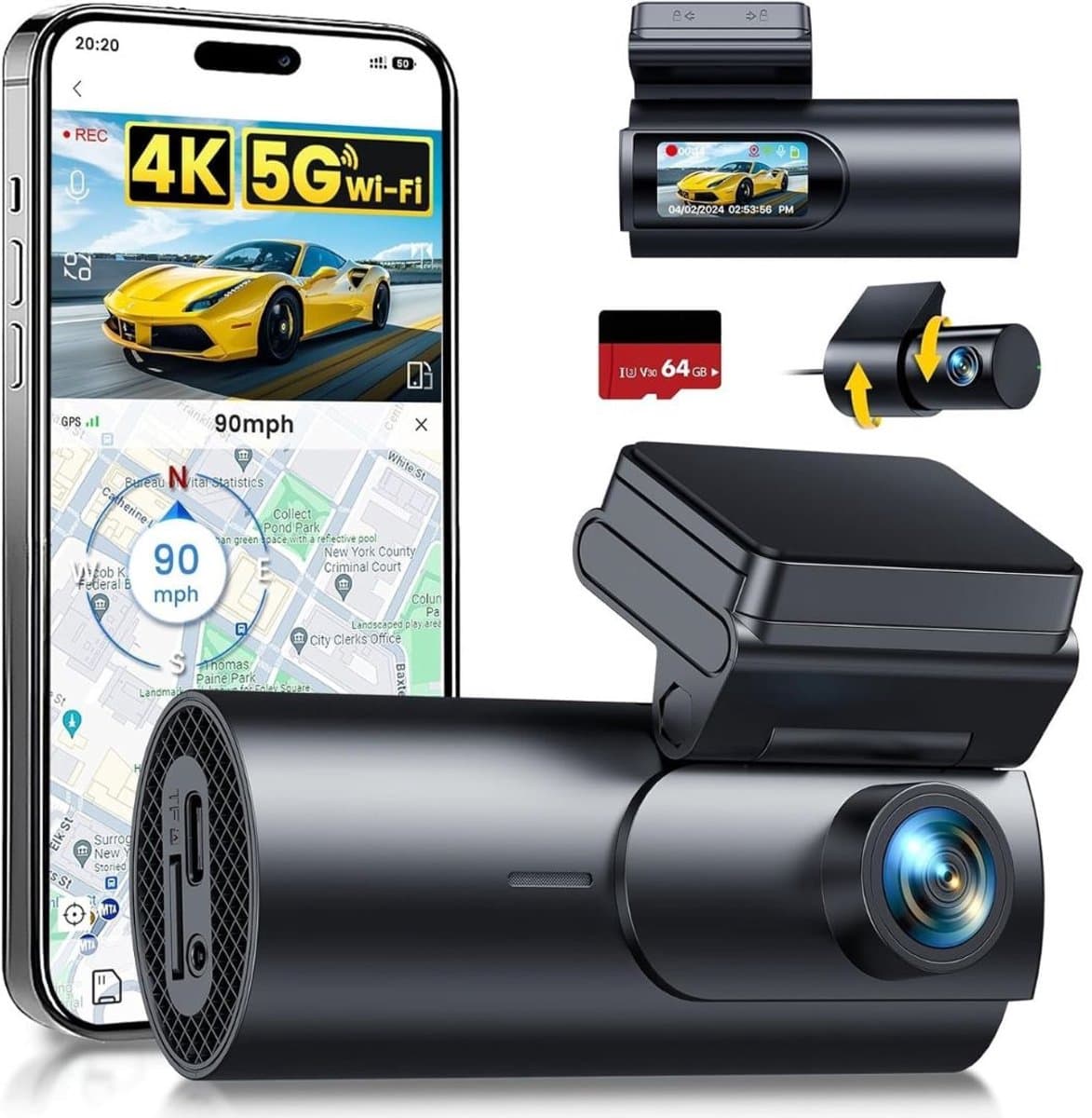 SCH® Dashcam voor Auto Voor en Achter - Dashcam - Zwart - 7cm x 3cm x 2cm — afbeelding 1