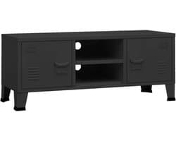 Industriële TV Kast met Deuren en Opbergruimte - Metalen Meubel voor Mediaapparatuur