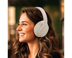 Draadloze Bluetooth stereo hoofdtelefoon met ruisonderdrukking, open ontwerp, hoogwaardige audio, krachtige bas, microfoon, opvouwbaar en lichtgewicht, geschikt voor reizen, thuiswerk, de sportschool, mobiele telefoon en computergebruik. Wit