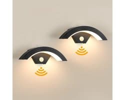 2 stuks LED-wandlamp met bewegingssensor, waterdichte buitenwandlamp, LED-buitenspot voor tuin, garage, terras, warm wit, 24 W, (Moet voor gebruik worden aangesloten op de hoofdvoeding)